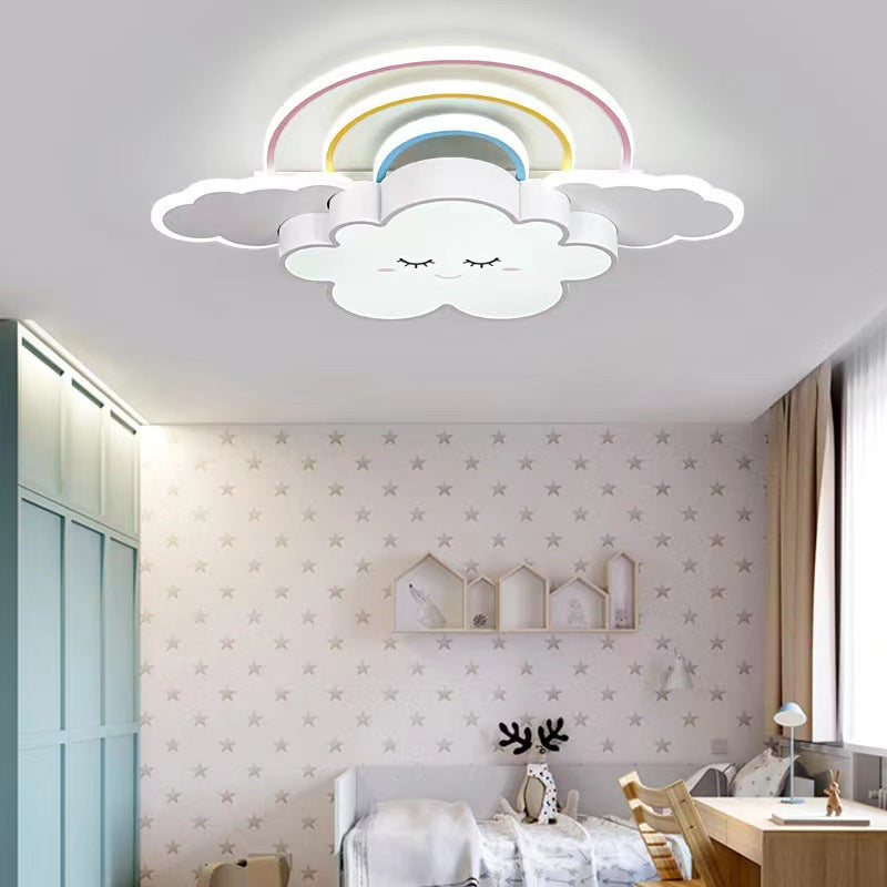 Contemporary Creative Rainbow Hardware Acrylic Cloud Shade LED Flush Mount Ceiling Light For Living Room
