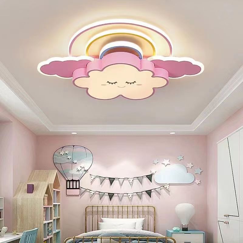 Contemporary Creative Rainbow Hardware Acrylic Cloud Shade LED Flush Mount Ceiling Light For Living Room