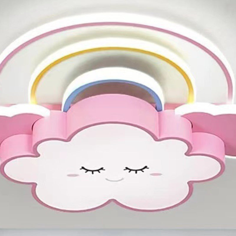 Contemporary Creative Rainbow Hardware Acrylic Cloud Shade LED Flush Mount Ceiling Light For Living Room