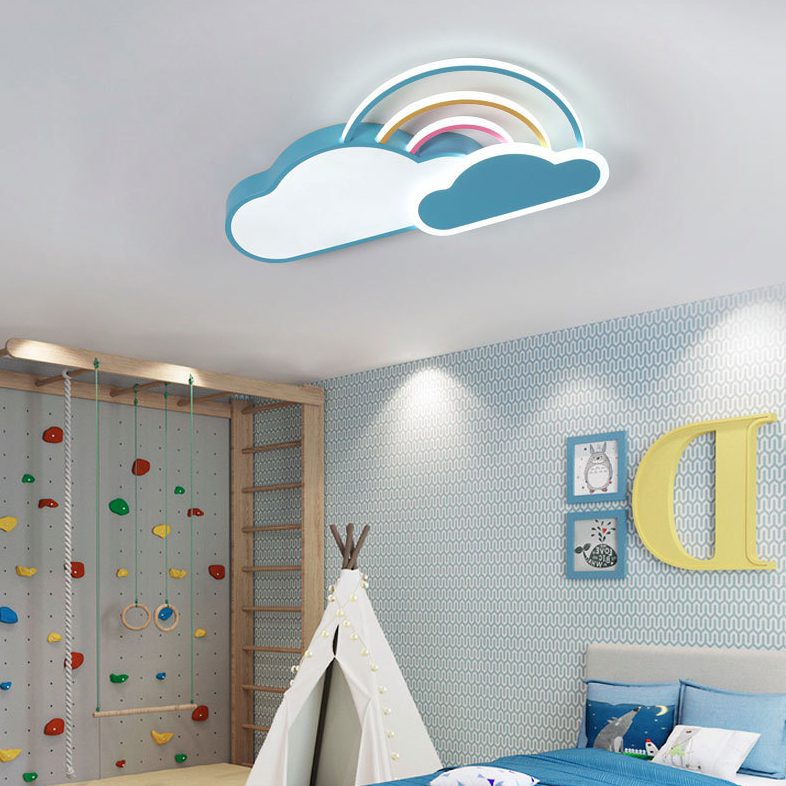 Contemporary Creative Cloud Rainbow Iron Acrylic LED Flush Mount Ceiling Light For Living Room