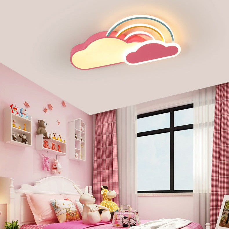 Contemporary Creative Cloud Rainbow Iron Acrylic LED Flush Mount Ceiling Light For Living Room