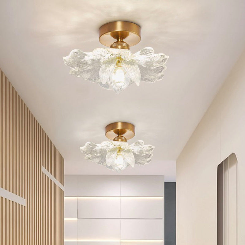 Contemporary Luxury Hardware Petal Resin Shade 1-Light Semi-Flush Mount Ceiling Light For Living Room