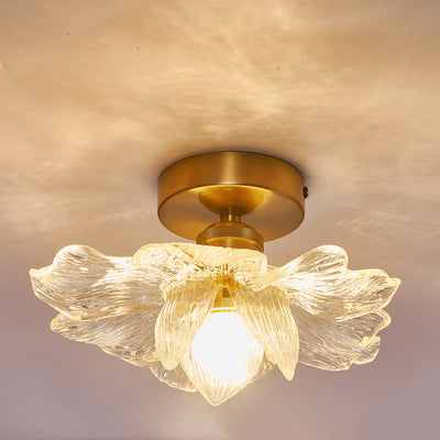Contemporary Luxury Hardware Petal Resin Shade 1-Light Semi-Flush Mount Ceiling Light For Living Room