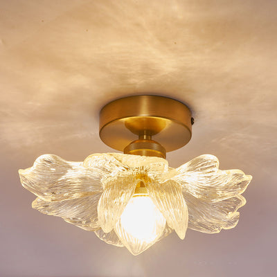 Contemporary Luxury Hardware Petal Resin Shade 1-Light Semi-Flush Mount Ceiling Light For Living Room