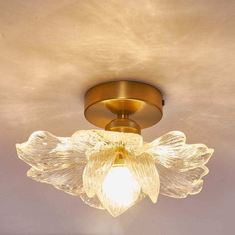Contemporary Luxury Hardware Petal Resin Shade 1-Light Semi-Flush Mount Ceiling Light For Living Room