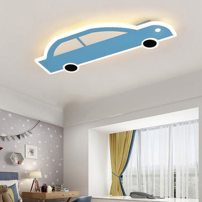 Contemporary Creative Cartoon Car Iron Acrylic LED Flush Mount Ceiling Light For Living Room