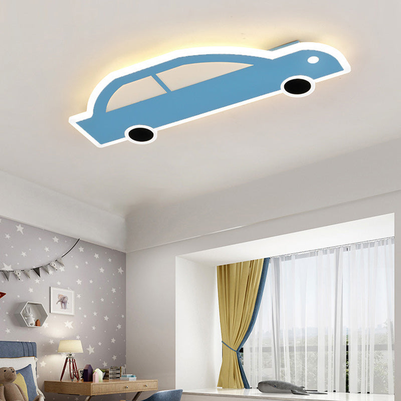 Contemporary Creative Cartoon Car Iron Acrylic LED Flush Mount Ceiling Light For Living Room