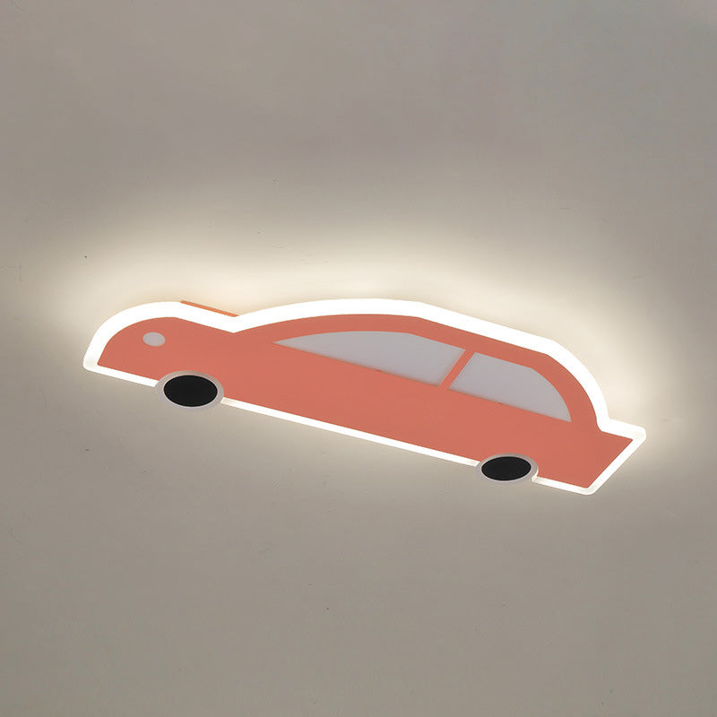Contemporary Creative Cartoon Car Iron Acrylic LED Flush Mount Ceiling Light For Living Room