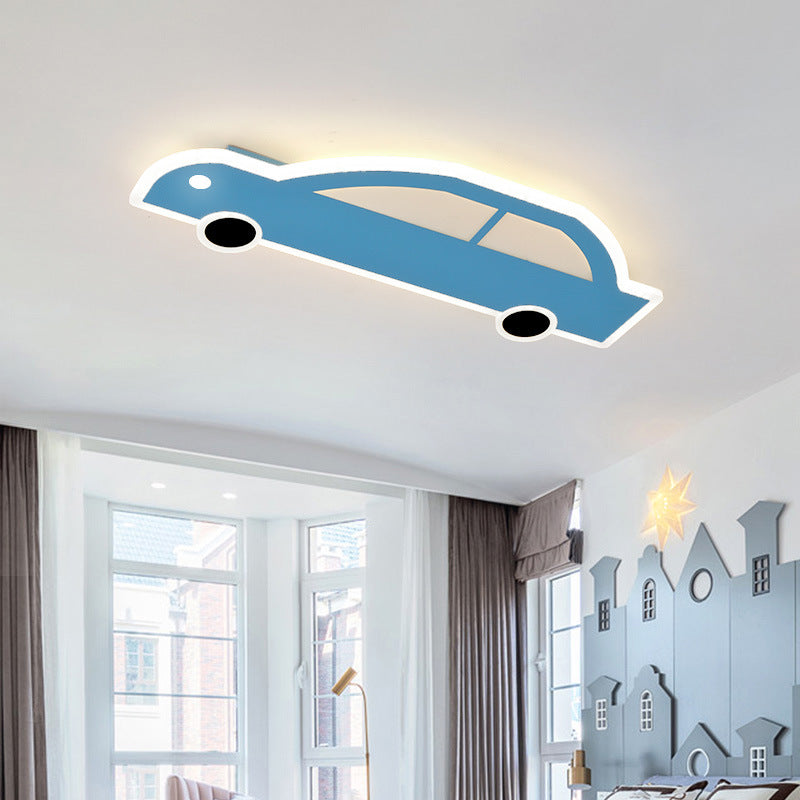 Contemporary Creative Cartoon Car Iron Acrylic LED Flush Mount Ceiling Light For Living Room