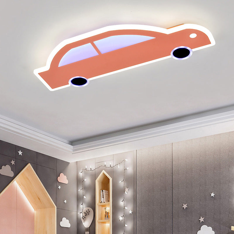 Contemporary Creative Cartoon Car Iron Acrylic LED Flush Mount Ceiling Light For Living Room