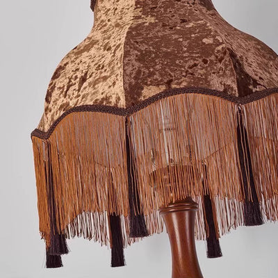 Traditional European Fabric Tassel Shade Solid Wood Rod 1-Light Standing Floor Lamp For Bedroom