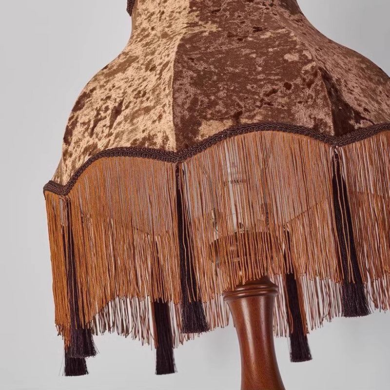 Traditional European Fabric Tassel Shade Solid Wood Rod 1-Light Standing Floor Lamp For Bedroom