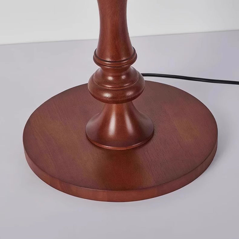 Traditional European Fabric Tassel Shade Solid Wood Rod 1-Light Standing Floor Lamp For Bedroom