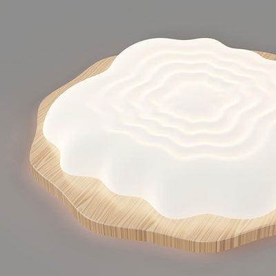 Traditional Japanese Imitation Wood Grain PVC Cloud Shade LED Flush Mount Ceiling Light For Living Room