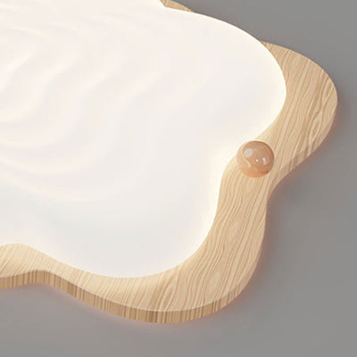 Traditional Japanese Imitation Wood Grain PVC Cloud Shade LED Flush Mount Ceiling Light For Living Room