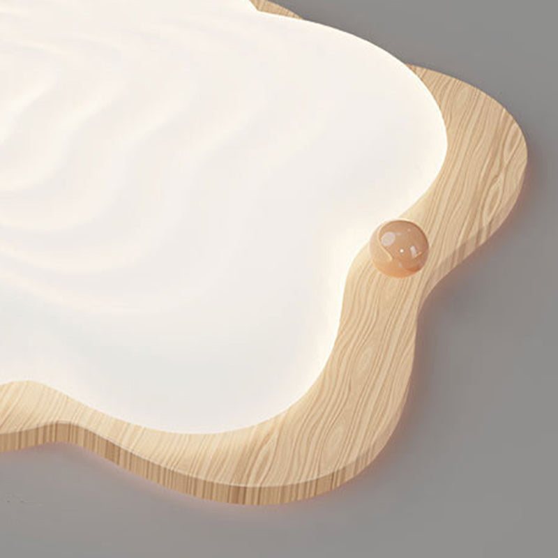 Traditional Japanese Imitation Wood Grain PVC Cloud Shade LED Flush Mount Ceiling Light For Living Room