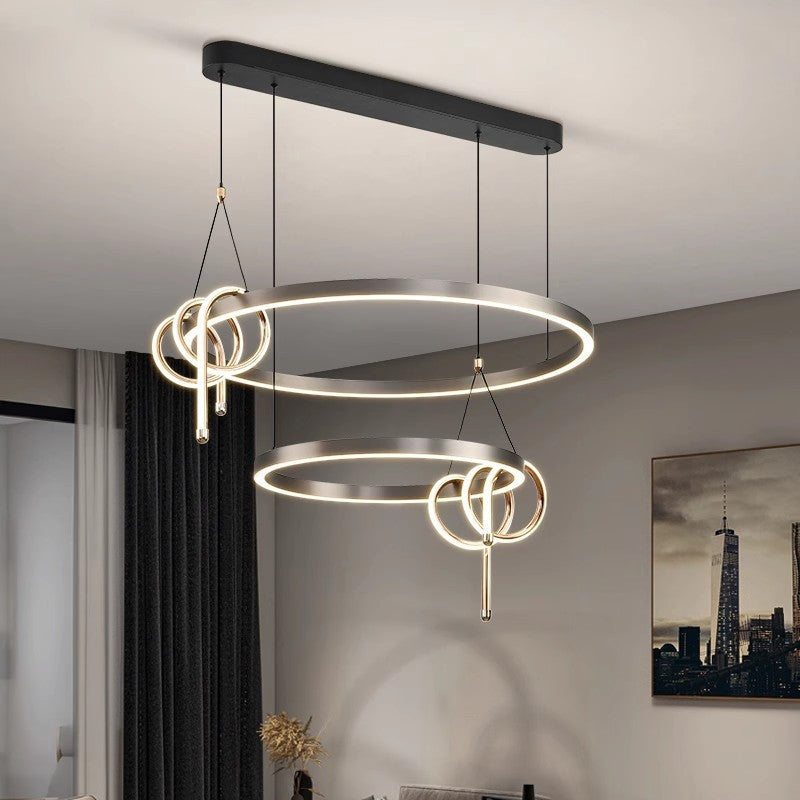 Lumière suspendue LED en anneau de silicone en aluminium et fer minimaliste moderne pour salon 