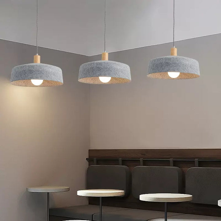 Contemporary Nordic Solid Wood Felt Round Shade 1-Light Pendant Light For Living Room