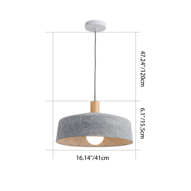 Contemporary Nordic Solid Wood Felt Round Shade 1-Light Pendant Light For Living Room