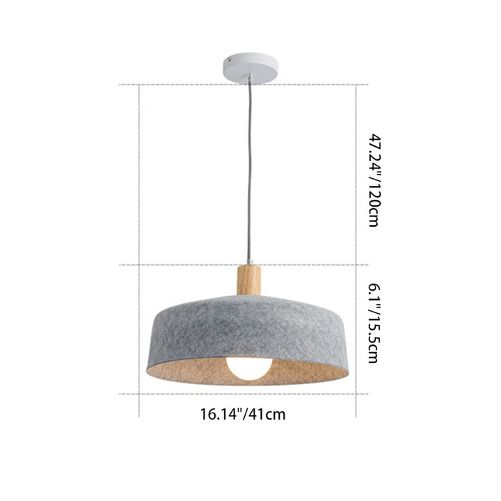 Contemporary Nordic Solid Wood Felt Round Shade 1-Light Pendant Light For Living Room