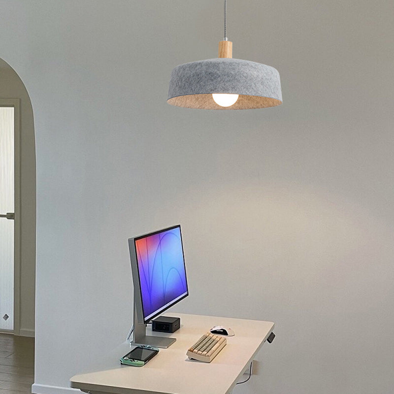 Contemporary Nordic Solid Wood Felt Round Shade 1-Light Pendant Light For Living Room