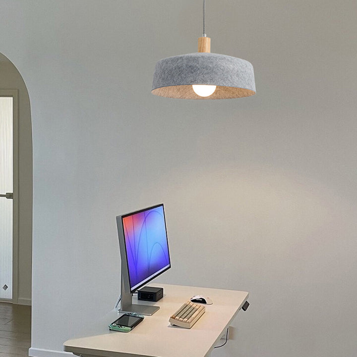 Contemporary Nordic Solid Wood Felt Round Shade 1-Light Pendant Light For Living Room