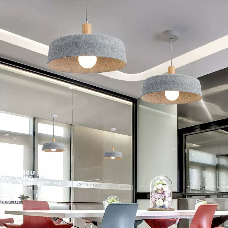 Contemporary Nordic Solid Wood Felt Round Shade 1-Light Pendant Light For Living Room