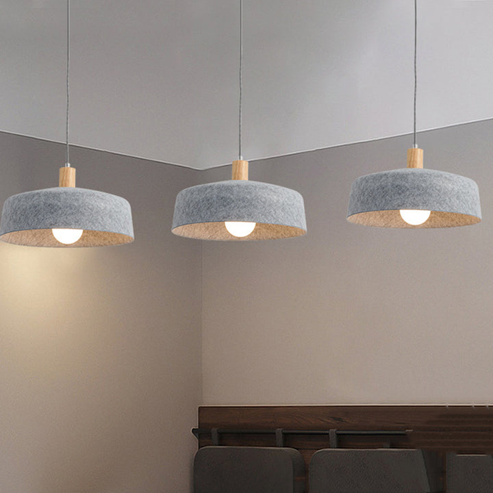 Contemporary Nordic Solid Wood Felt Round Shade 1-Light Pendant Light For Living Room