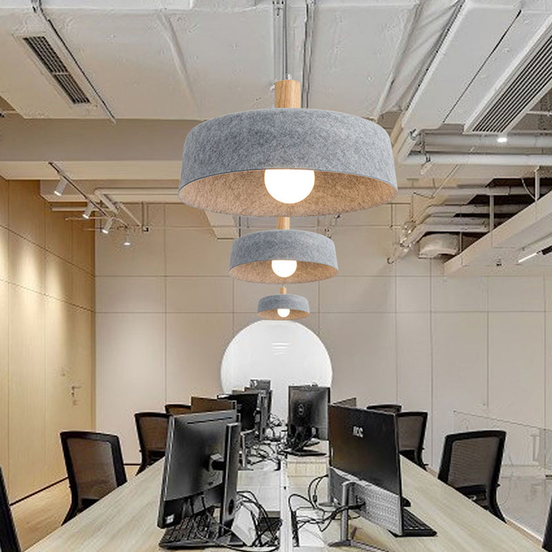 Contemporary Nordic Solid Wood Felt Round Shade 1-Light Pendant Light For Living Room