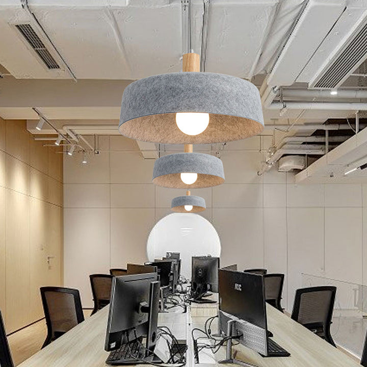 Contemporary Nordic Solid Wood Felt Round Shade 1-Light Pendant Light For Living Room