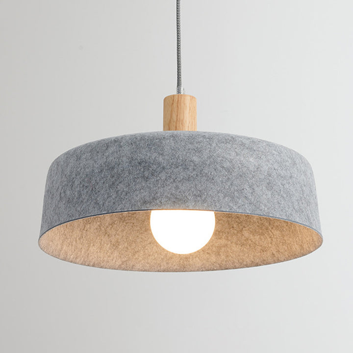 Contemporary Nordic Solid Wood Felt Round Shade 1-Light Pendant Light For Living Room