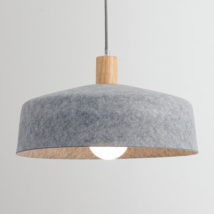 Contemporary Nordic Solid Wood Felt Round Shade 1-Light Pendant Light For Living Room