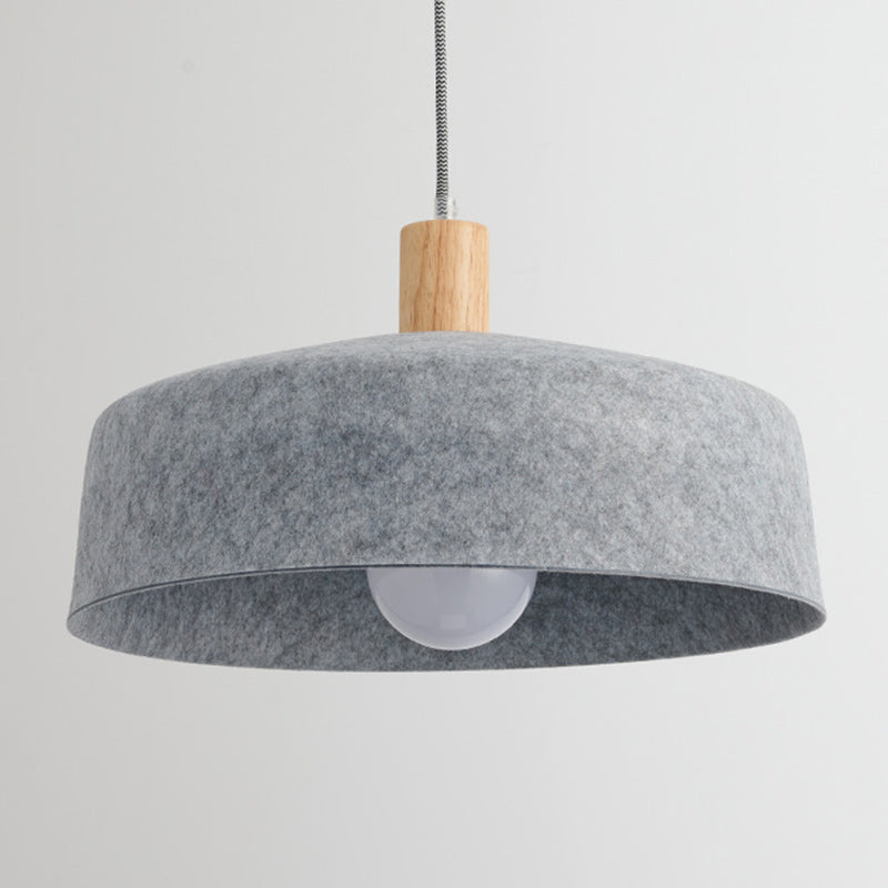 Contemporary Nordic Solid Wood Felt Round Shade 1-Light Pendant Light For Living Room