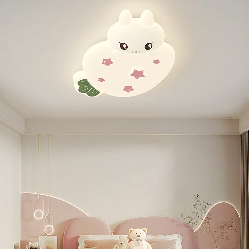 Contemporary Creative Cartoon Strawberry Rabbit LED Flush Mount Ceiling Light For Living Room