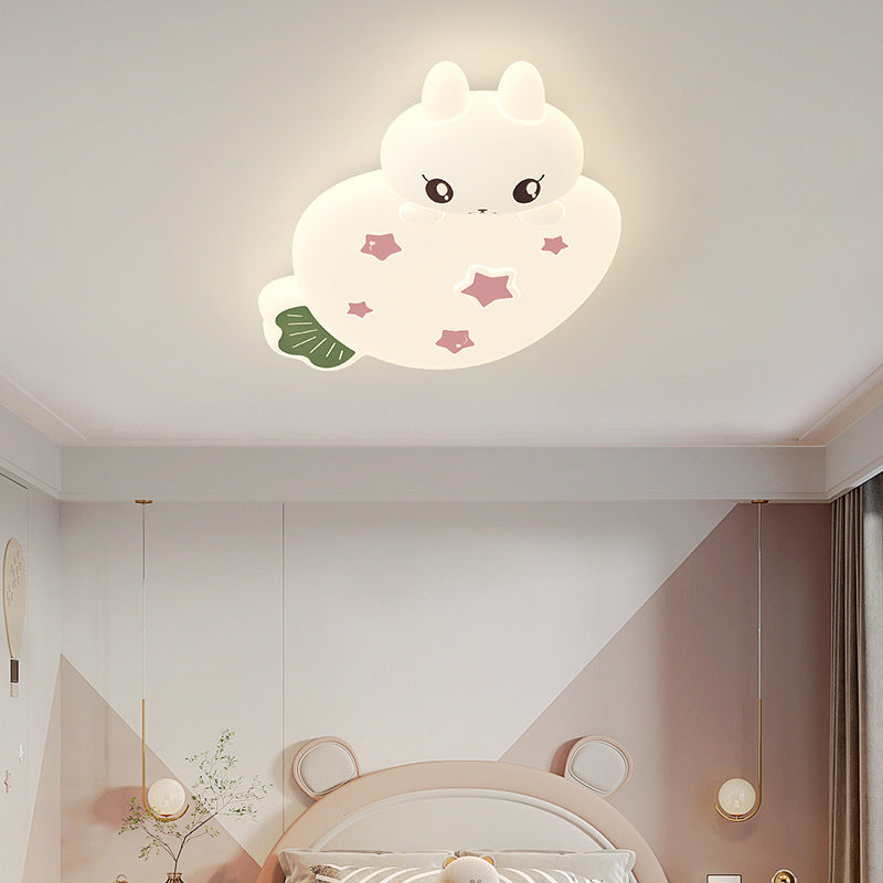 Contemporary Creative Cartoon Strawberry Rabbit LED Flush Mount Ceiling Light For Living Room