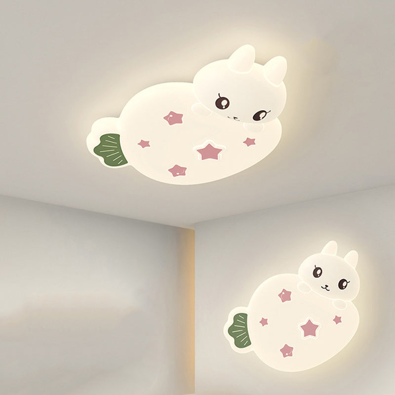 Contemporary Creative Cartoon Strawberry Rabbit LED Flush Mount Ceiling Light For Living Room