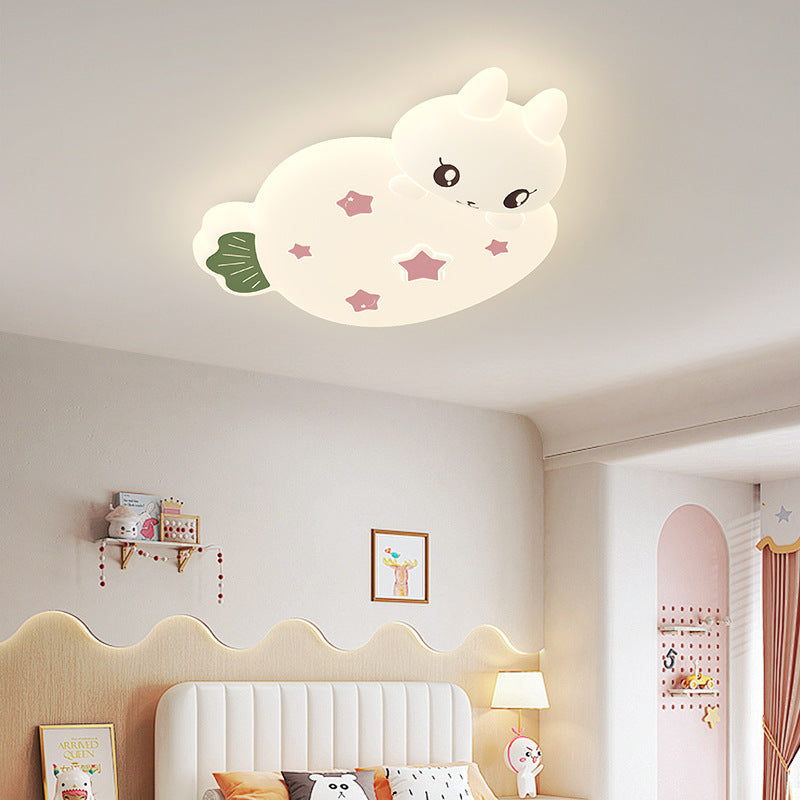 Contemporary Creative Cartoon Strawberry Rabbit LED Flush Mount Ceiling Light For Living Room