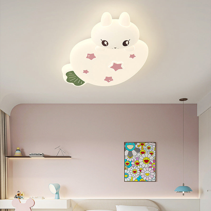 Contemporary Creative Cartoon Strawberry Rabbit LED Flush Mount Ceiling Light For Living Room