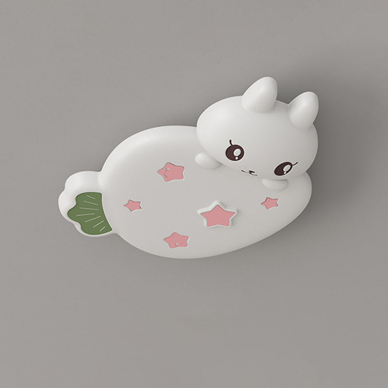 Contemporary Creative Cartoon Strawberry Rabbit LED Flush Mount Ceiling Light For Living Room