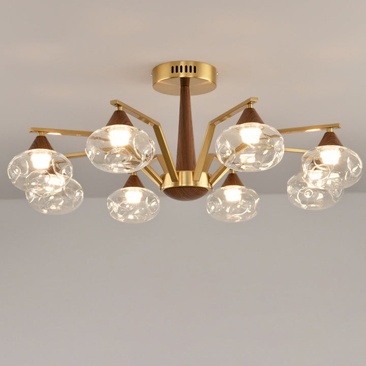 Contemporary Luxury Iron Frame Glass Round Shade LED Chandelier For Living Room