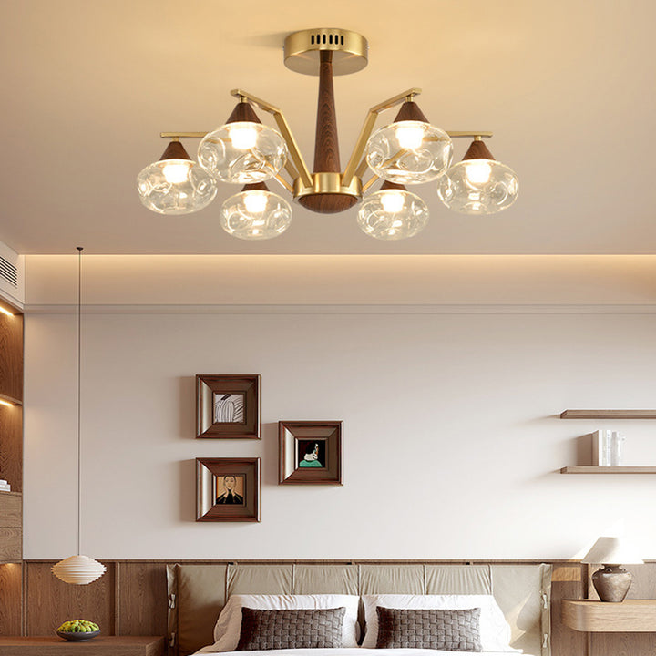 Contemporary Luxury Iron Frame Glass Round Shade LED Chandelier For Living Room