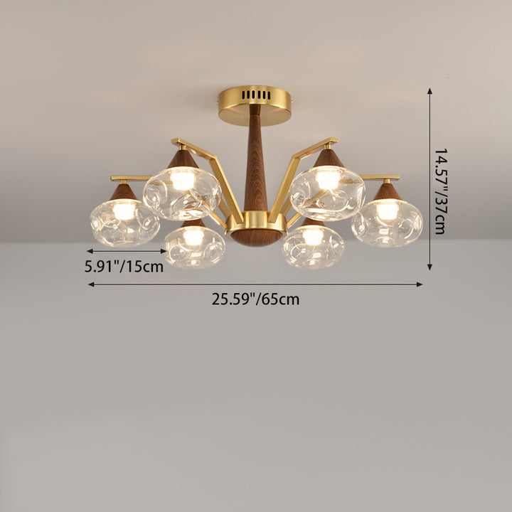 Contemporary Luxury Iron Frame Glass Round Shade LED Chandelier For Living Room