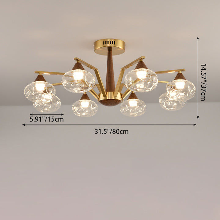 Contemporary Luxury Iron Frame Glass Round Shade LED Chandelier For Living Room