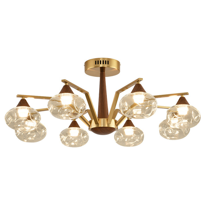 Contemporary Luxury Iron Frame Glass Round Shade LED Chandelier For Living Room