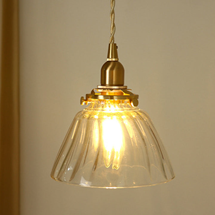 Suspension lumineuse à 1 lumière avec abat-jour conique en verre de cuivre traditionnel japonais pour salon 