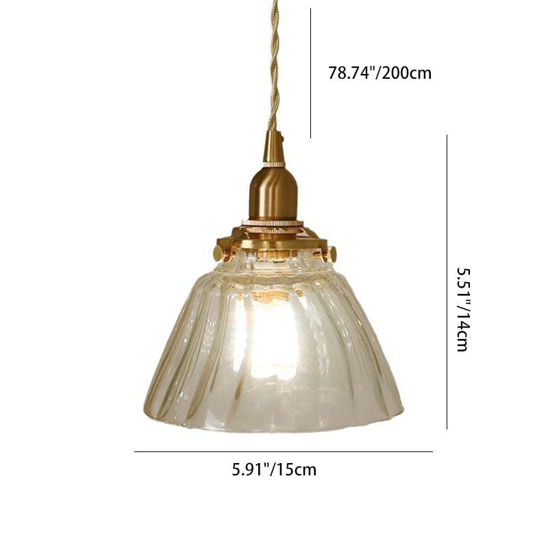 Suspension lumineuse à 1 lumière avec abat-jour conique en verre de cuivre traditionnel japonais pour salon 