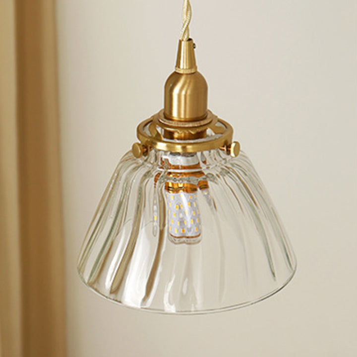Suspension lumineuse à 1 lumière avec abat-jour conique en verre de cuivre traditionnel japonais pour salon 