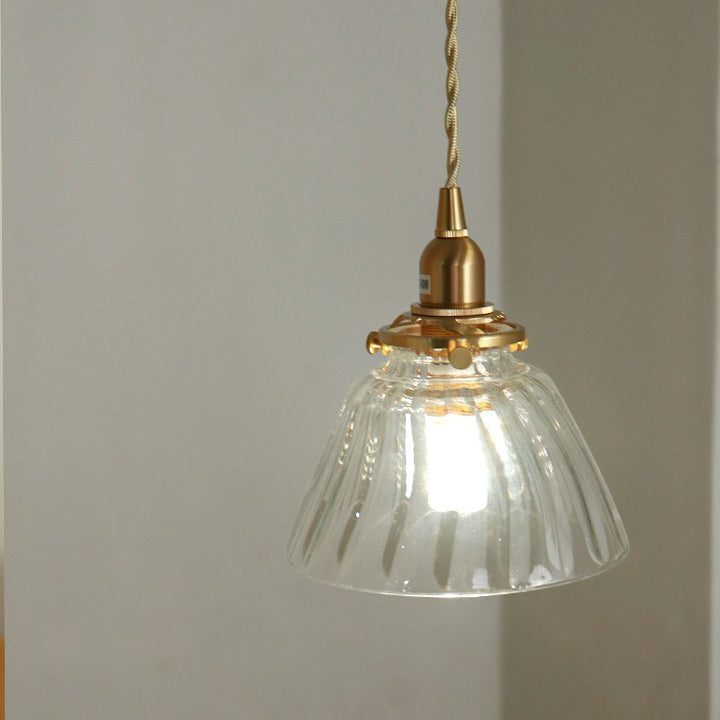 Suspension lumineuse à 1 lumière avec abat-jour conique en verre de cuivre traditionnel japonais pour salon 