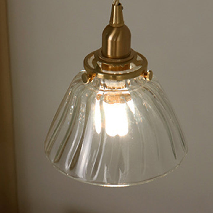 Suspension lumineuse à 1 lumière avec abat-jour conique en verre de cuivre traditionnel japonais pour salon 