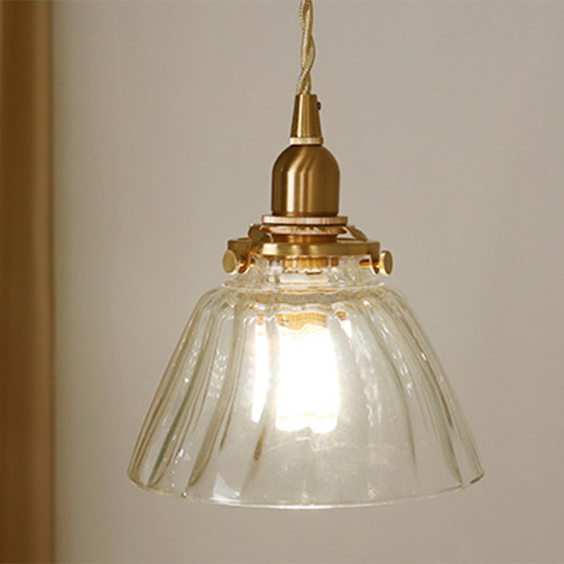 Suspension lumineuse à 1 lumière avec abat-jour conique en verre de cuivre traditionnel japonais pour salon 